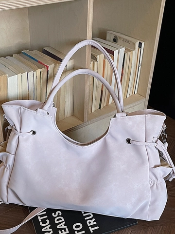 Borsa Tote da Donna in Pelle PU di Grande Capacità Borsa a Tracolla Retrò con Coulisse Borsetta Versatile per il Pendolarismo Quotidiano di Moda