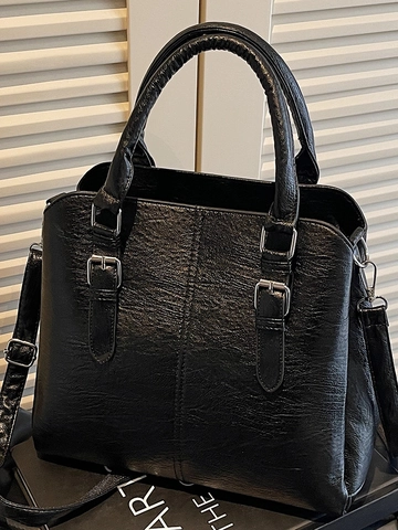 Vintage PU Leather Large Capacity Tote Bag For Women Retro Stitching Commuter Handbag With Adjustable Strap Crossbody Shoulder Bag