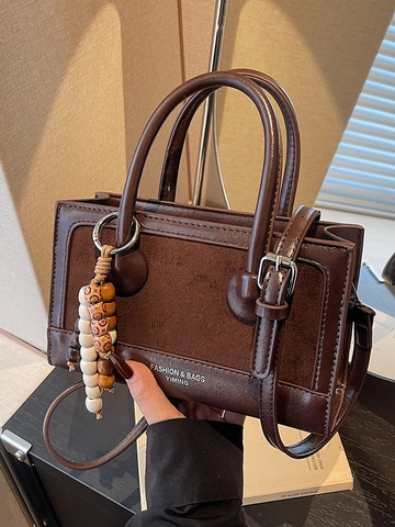 Sac Bandoulière Vintage en Cuir PU pour Femmes Mode Minimaliste Épissage Sac à Main Avec Charme de Perles Carré Sac à Main