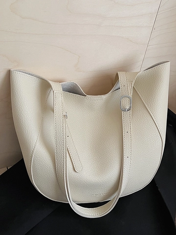 Große Kapazität PU Leder Tragetasche Kieselstruktur Verstellbarer Schultergurt Minimalistischer Koreanischer Stil Pendler Tasche