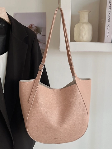 Große Kapazität PU Leder Tragetasche Kieselstruktur Verstellbarer Schultergurt Minimalistischer Koreanischer Stil Pendler Tasche