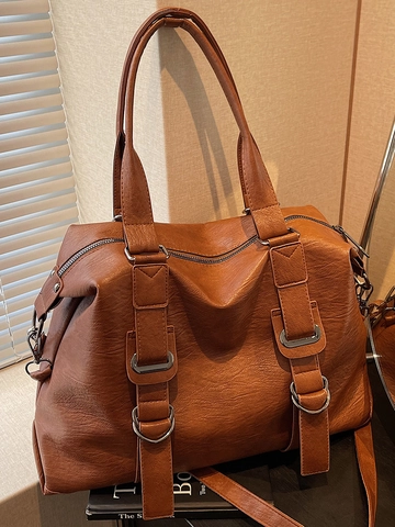 Bolso Tote Retro para Mujer de Gran Capacidad de Cuero PU de Color Sólido Bolso de Mano Suave Bolso de Hombro Versátil para Diario