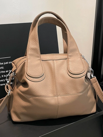Women Large Capacity Litchi Pattern PU Leather Tote Bag Minimalist Commuter Handbag Single Shoulder Crossbody Satchel Purse
