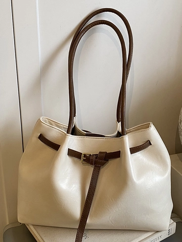 Bolso Tote de Cuero PU para Mujer Gran Capacidad Color Sólido Bolso de Hombro Con Hebilla Urbano Simple Bolso de Mano