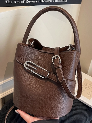 Sac Seau Vintage en Cuir PU pour Femmes Sac à Main Minimaliste Motif Litchi Sac Bandoulière pour Trajet Quotidien Bureau Mode