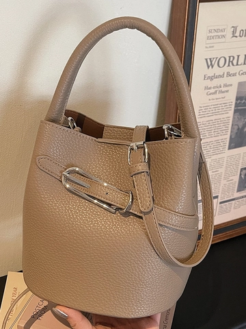 Sac Seau Vintage en Cuir PU pour Femmes Sac à Main Minimaliste Motif Litchi Sac Bandoulière pour Trajet Quotidien Bureau Mode