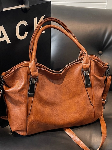 Borsa Tote in Pelle PU di Grande Capacità per Donna Borsa a Tracolla Vintage Urban Minimalist per Ufficio Pendolarismo