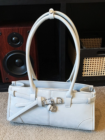 Women Retro PU Leather Underarm Bag Minimalist Solid Color Single Shoulder Bag With Metal Buckle Decor Fashion Commuting Handbag