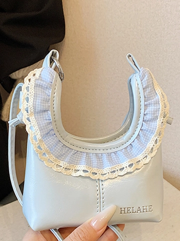 Borsa a Tracolla Mini in Pelle PU da Donna Dolce Bordo in Pizzo Arricciato Borsa Nuvola Piccola Borsa a Spalla alla Moda