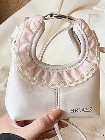 Borsa a Tracolla Mini in Pelle PU da Donna Dolce Bordo in Pizzo Arricciato Borsa Nuvola Piccola Borsa a Spalla alla Moda