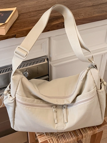 Women Large Capacity Canvas Tote Bag Minimalist Solid Color Messenger Bag Casual Commute Multi Pocket Crossbody Bag Travel Handbag