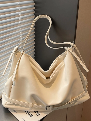 Borsa Tote in PU da Donna di Grande Capacità Morbida Pelle Sintetica Borsa a Tracolla Vintage da Pendolare Borsa Quadrata Con Fibbie Decorative