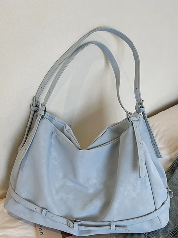 Borsa Tote in PU da Donna di Grande Capacità Morbida Pelle Sintetica Borsa a Tracolla Vintage da Pendolare Borsa Quadrata Con Fibbie Decorative