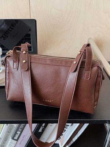 French Vintage Women Underarm Bag PU Leather Shoulder Bag For Commute Elegant Solid Color Baguette Bag Handbag Purses