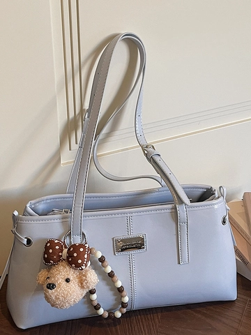 Minimalistische PU Leder Unterarmtasche Für Damen Große Kapazität Tote Bag Mit Süßem Bärenanhänger Schlichte Schultertasche