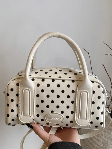 Vintage Damen Punkte Handtasche PU Leder Umhängetasche Kleine Quadratische Boston Tasche Mit Tragegriff Verstellbarem Gurt Mode Tote