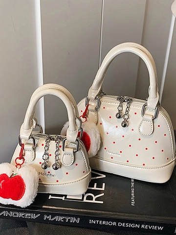 Bolso de Concha de Cuero PU Con Estampado de Lunares para Mujer Bolso de Mano de Moda Con Colgante de Manzana Pequeña Bandolera