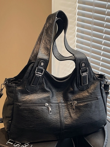 Donna Borsa a Mano Vintage Texture Semplice Moda Grande Capacità in Pelle PU Borsa a Tracolla Elegante Pendolare Ufficio Lavoro Borsa a Mano Tinta Unita Versatile Borsa Quotidiana