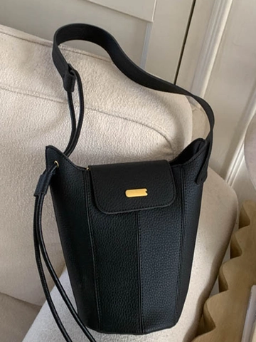 Bolso de Cubo de Cuero PU con Textura de Lichi Retro Casual para Mujer Urbano Simple Bolso de Hombro Cruzado con Hebilla de Metal