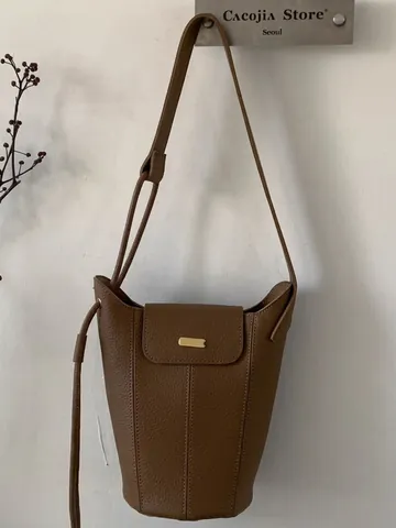 Bolso de Cubo de Cuero PU con Textura de Lichi Retro Casual para Mujer Urbano Simple Bolso de Hombro Cruzado con Hebilla de Metal