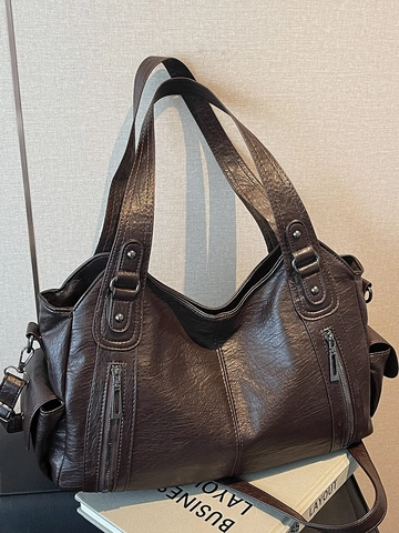 Borsa Tote in Pelle PU Vintage per Donna Grande Capacità Minimalista Borsa a Tracolla Borsa a Mano Moda Quotidiana Pendolare Ufficio