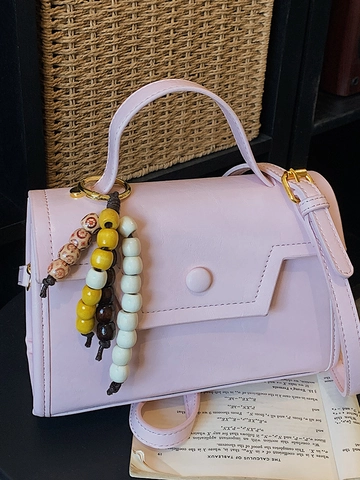 Vintage PU Leder Quadratische Umhängetasche Für Damen Mit Perlenanhänger Retro Schulter Handtasche Kleine Pendler Messenger Bag