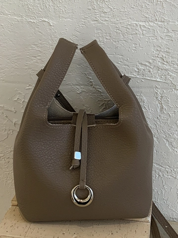 Women Lychee Pattern PU Leather Bucket Bag Minimalist Sophisticated Retro Style Handbag With Silver Ring Decoration Daily