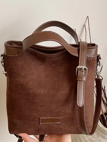 Borsa a Secchiello da Donna in Pelle Scamosciata PU Patchwork Borsa a Tracolla Minimalista Elegante Borsetta Casual Versatile