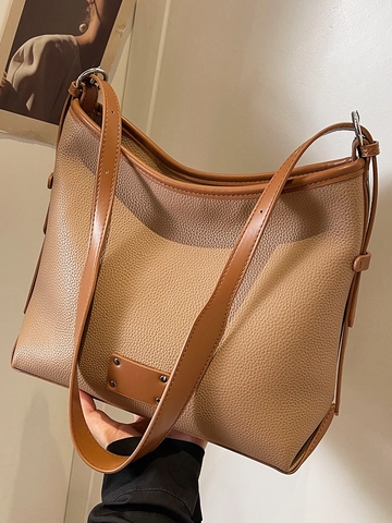 Sac Cabas Femme Grande Capacité Sac à Bandoulière Commuter Cuir PU Patchwork Rivets Sac Hobo Mode Sac Quotidien