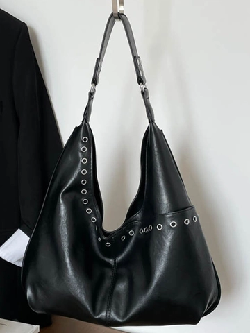 Große Kapazität PU Leder Hobo Tote Tasche Für Damen Vintage Metall Ösen Schultertasche Casual Pendeln Mode Handtasche