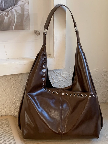 Borsa Tote Donna Minimalista Urbana Grande Capacità Borsa a Spalla Con Occhielli in Metallo Finitura Lucida Moda Pendolare