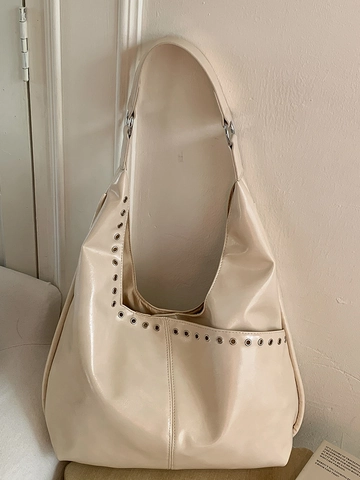 Borsa Tote Donna Minimalista Urbana Grande Capacità Borsa a Spalla Con Occhielli in Metallo Finitura Lucida Moda Pendolare