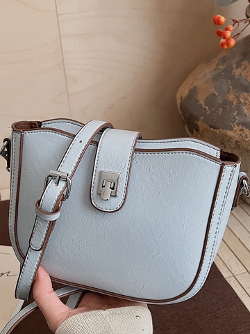 Vintage Cracked PU Leather Crossbody Bag For Women Contrast Color Edge Small Square Shoulder Bag With Star Metal Charm