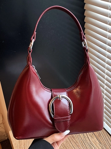 Mode Damen Unterarmtasche Große Kapazität Glänzendes PU Leder Hobo Tasche Mit Silberner Metallschnalle Einfache Schultertasche