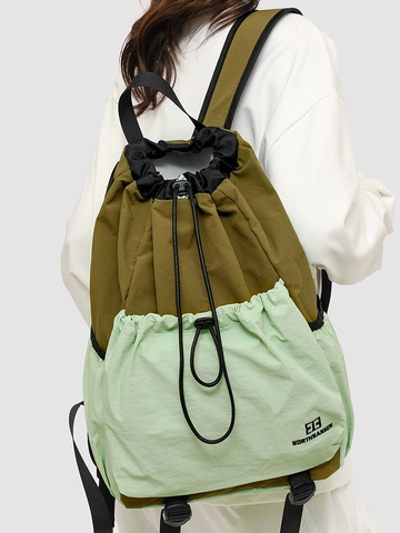 Zaino Leggero Outdoor con Coulisse Tessuto Oxford Impermeabile Patchwork Borsa a Spalla Doppia per Viaggio Sport Palestra Unisex