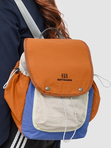 Damen Retro Preppy Stil Farbblock Rucksack Mode Nylon Schultasche Große Kapazität Wasserdicht Kordelzug Lässiger Tagesrucksack