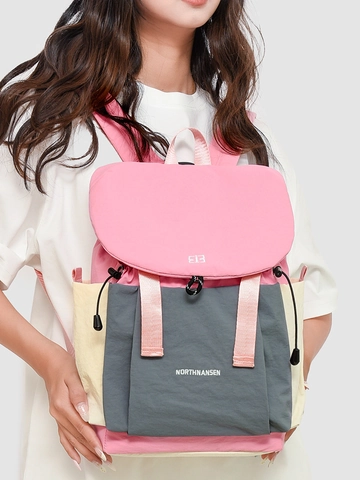 Mochila De Moda Para Mujer En Nylon Diseño Color Block Bolsa Ligera Con Cordón Viaje Estudiantes Bordado Mochila Casual