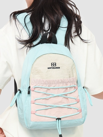 Zaino in Nylon Patchwork Casual da Donna Impermeabile a Grande Capacità Borsa da Scuola Zaino da Viaggio con Coulisse