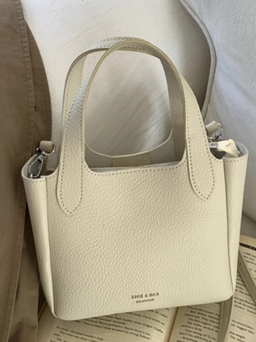 Women Retro Litchi Pattern PU Leather Bucket Bag Minimalist Solid Color Handbag With Plush Pendant Crossbody Shoulder Bag