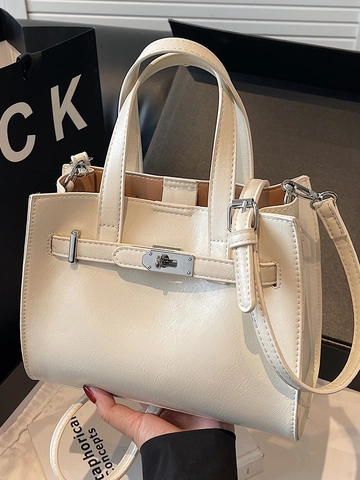 Sac à Bandoulière Carré en Cuir PU Vintage pour Femmes Sac à Main Minimaliste Avec Fermoir Tournant Sac Fourre-tout Élégant Sac de Banlieue