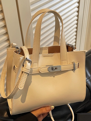 Sac à Bandoulière Carré en Cuir PU Vintage pour Femmes Sac à Main Minimaliste Avec Fermoir Tournant Sac Fourre-tout Élégant Sac de Banlieue