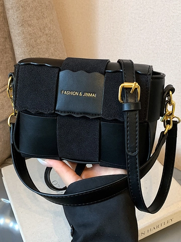 Vintage Woven PU Leather Crossbody Bag For Women Fashion Patchwork Small Square Bag Casual Daily Shoulder Bag With Plush Pendant