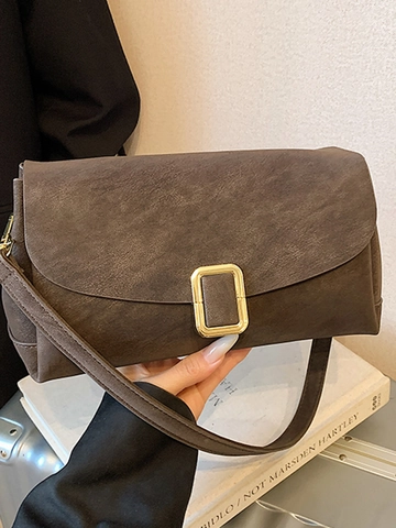 Urban Minimalist PU Leather Small Square Bag For Women Vintage Style Single Shoulder Crossbody Bag With Metal Buckle Daily Handbag