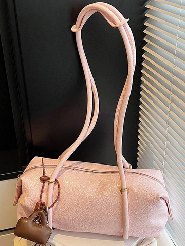 Retro Falten PU Leder Boston Achseltasche Für Damen Minimalistische Zylindrische Schultertasche Mit Mini Taschen Anhänger Handtasche