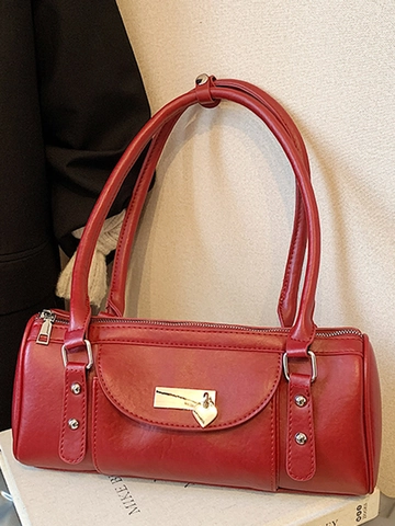 Bolso de Axila Baguette de Cuero PU Vintage para Mujer Bolso de Hombro de Gran Capacidad Con Colgante de Corazón