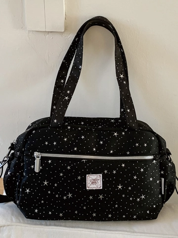 Borsa Tote da Donna alla Moda con Motivo a Stelle Borsa a Tracolla in Tessuto di Grande Capacità Borsetta Versatile per Pendolarismo Quotidiano con Fiocco