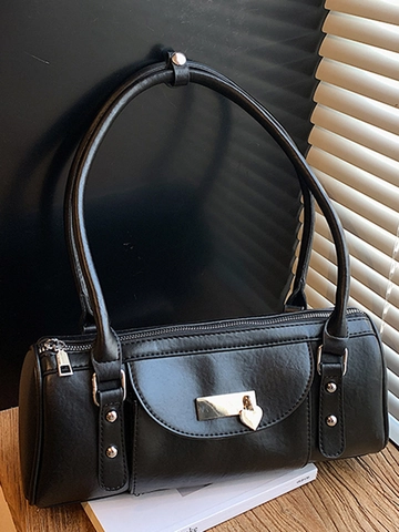 Bolso de Axila Baguette de Cuero PU Vintage para Mujer Bolso de Hombro de Gran Capacidad Con Colgante de Corazón