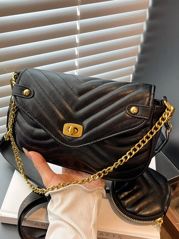 Women's Quilted Crossbody Bag Set With Mini Coin Purse Chevron Pattern PU Leather Shoulder Bag Chain Strap Square Purse