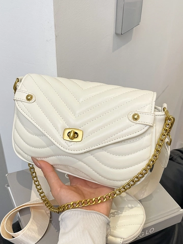 Women's Quilted Crossbody Bag Set With Mini Coin Purse Chevron Pattern PU Leather Shoulder Bag Chain Strap Square Purse