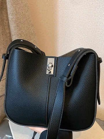 Secchiello da Donna in Pelle PU Moda Minimalista con Cuciture Borsa a Tracolla con Chiusura in Metallo Borsa Retrò